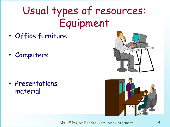 Usual types of resources: Equipment • Office furniture • Computers • Presentations material GPI-2