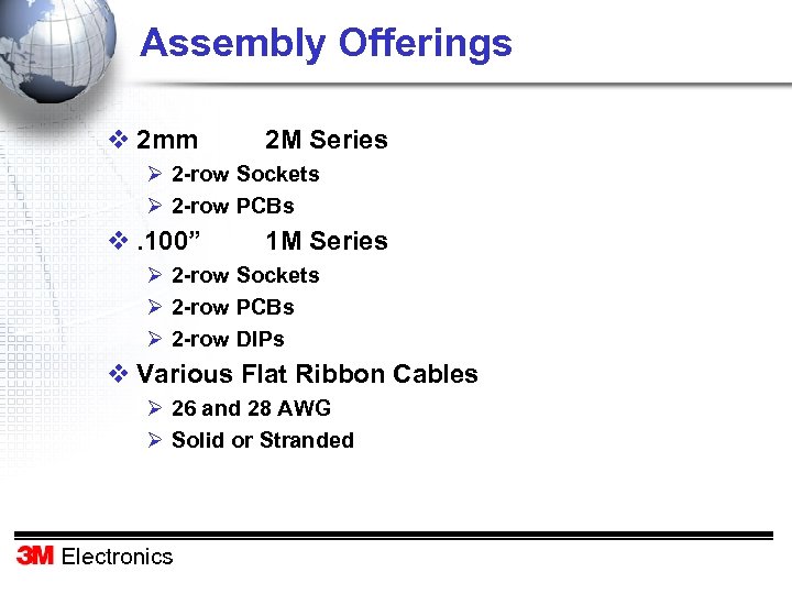 Assembly Offerings v 2 mm 2 M Series Ø 2 -row Sockets Ø 2