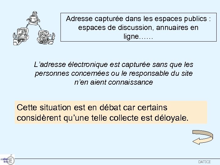 Adresse capturée dans les espaces publics : espaces de discussion, annuaires en ligne…… L’adresse