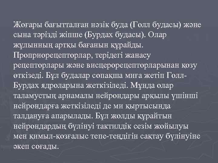 Жоғары бағытталған нәзік буда (Голл будасы) және сына тәрізді жіпше (Бурдах будасы). Олар жұлынның