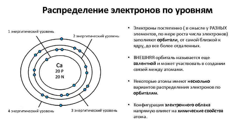 Распределение электронов по уровням • Электроны постепенно ( в смысле у РАЗНЫХ элементов, по