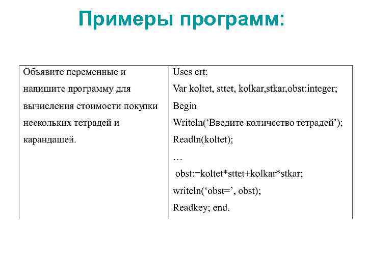 Примеры программ: 