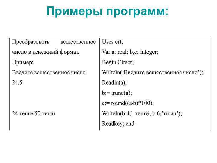 Примеры программ: 