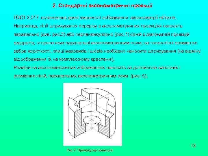 2. Стандартні аксонометричні проекції ГОСТ 2. 317 встановлює деякі умовності зображення аксонометрії об'єктів. Наприклад,