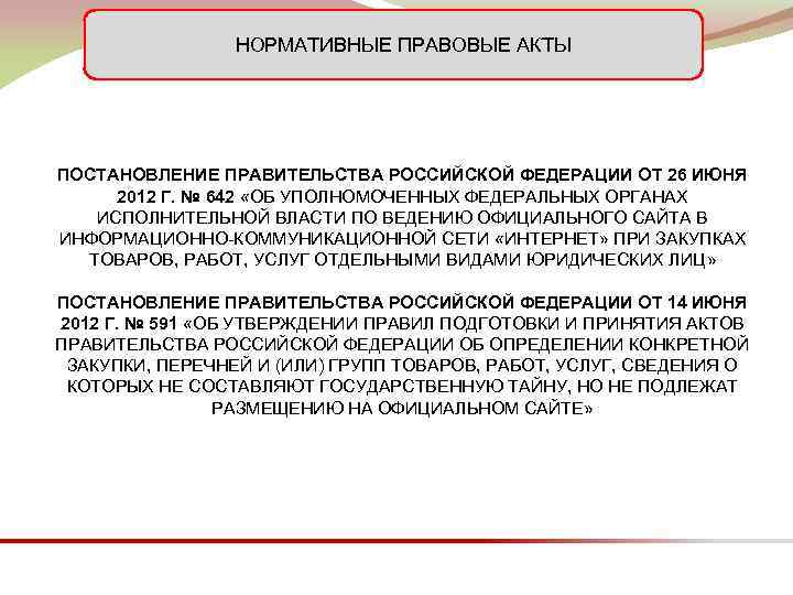 НОРМАТИВНЫЕ ПРАВОВЫЕ АКТЫ ПОСТАНОВЛЕНИЕ ПРАВИТЕЛЬСТВА РОССИЙСКОЙ ФЕДЕРАЦИИ ОТ 26 ИЮНЯ 2012 Г. № 642