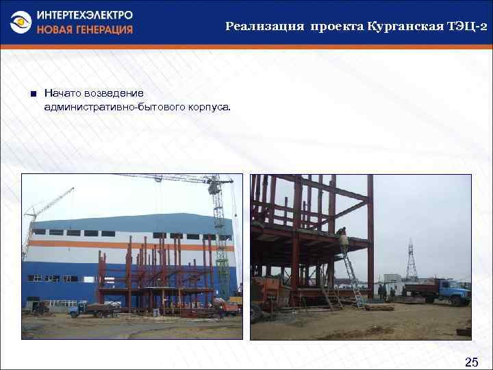 Реализация проекта Курганская ТЭЦ-2 ■ Начато возведение административно-бытового корпуса. 25 