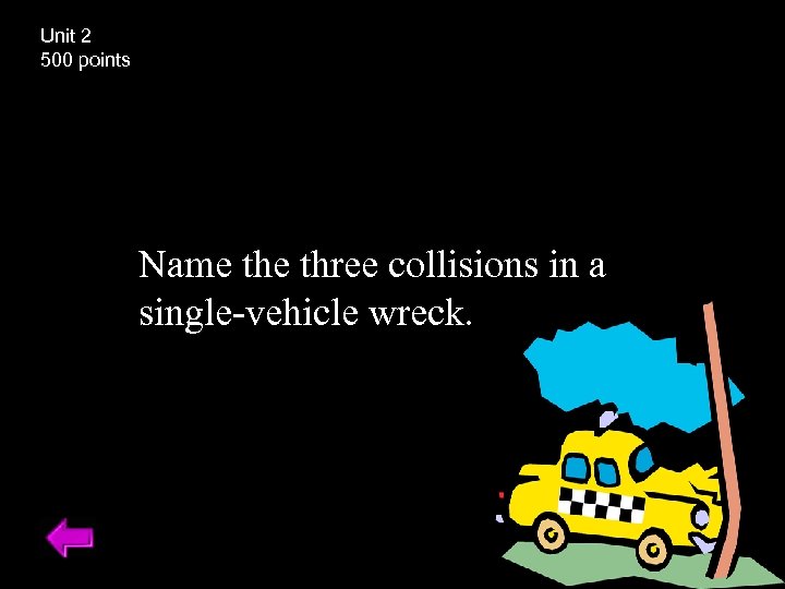 Unit 2 500 points Name three collisions in a single-vehicle wreck. 