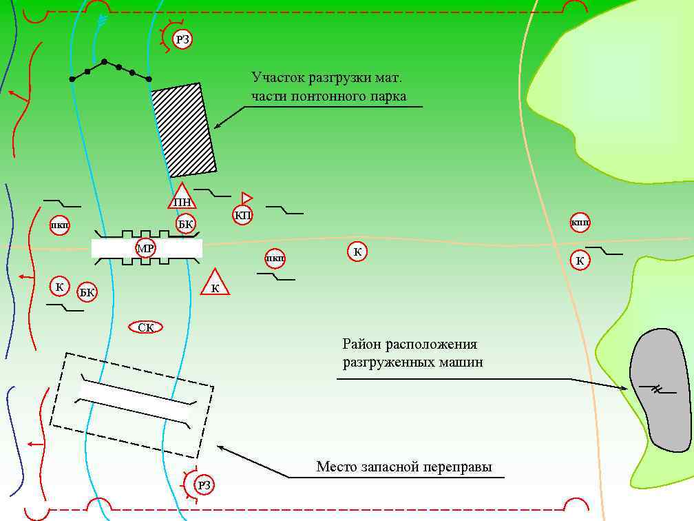 РЗ Участок разгрузки мат. части понтонного парка ПН КП БК ПКП КПП МР ПКП