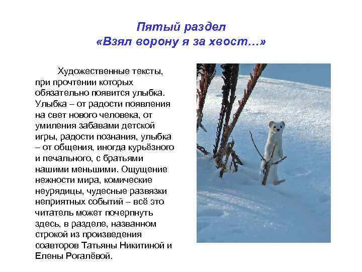 Пятый раздел «Взял ворону я за хвост…» Художественные тексты, при прочтении которых обязательно появится
