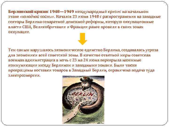 Берлинский кризис 1948— 1949 международный кризис на начальном этапе «холодной войны» . Начался 23