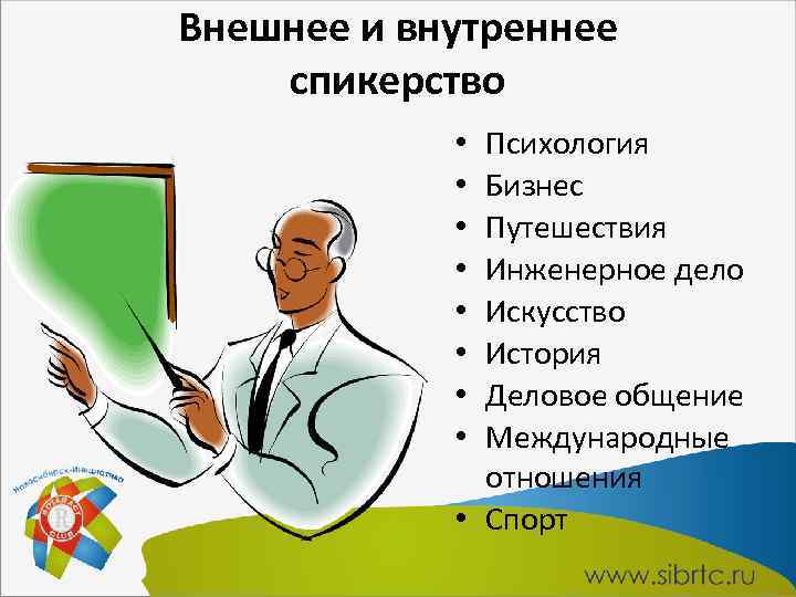 Внешнее и внутреннее спикерство Психология Бизнес Путешествия Инженерное дело Искусство История Деловое общение Международные