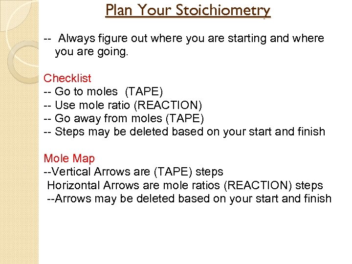 Plan Your Stoichiometry -- Always figure out where you are starting and where you