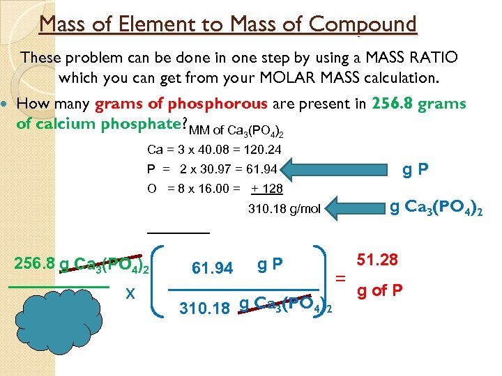 Mass of Element to Mass of Compound These problem can be done in one