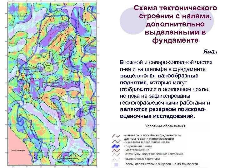 Схема тектонического строения с валами, дополнительно выделенными в фундаменте Ямал В южной и северо-западной