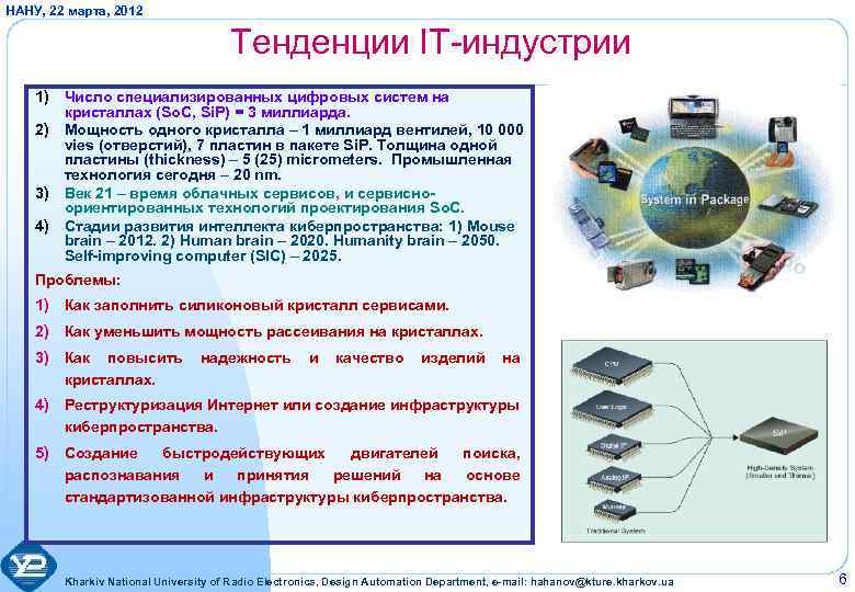 НАНУ, 22 марта, 2012 Тенденции IT-индустрии 1) Число специализированных цифровых систем на кристаллах (So.