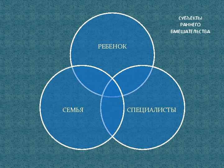 СУБЪЕКТЫ РАННЕГО ВМЕШАТЕЛЬСТВА РЕБЕНОК СЕМЬЯ СПЕЦИАЛИСТЫ 