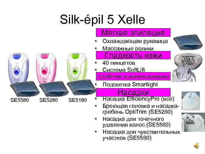 Silk-épil 5 Xelle Мягкая эпиляция • Охлаждающая рукавица • Массажные ролики Гладкость кожи •