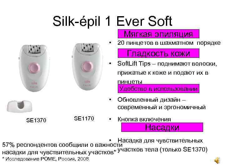 Silk-épil 1 Ever Soft Мягкая эпиляция • 20 пинцетов в шахматном порядке Гладкость кожи