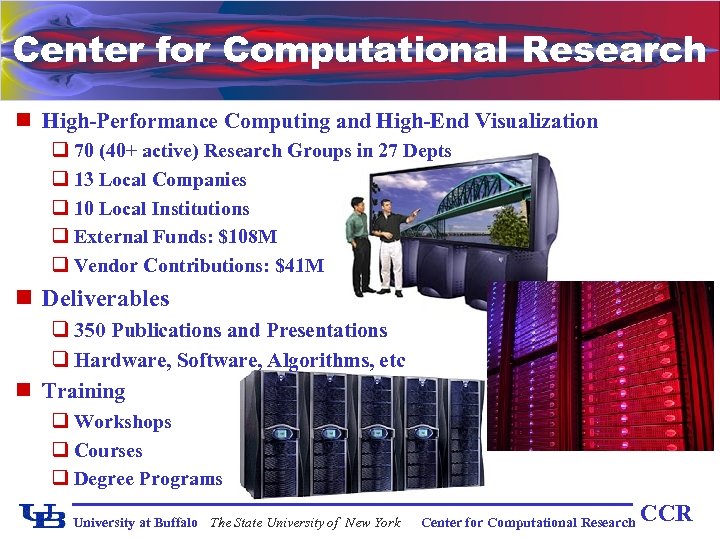 Center for Computational Research n High-Performance Computing and High-End Visualization q 70 (40+ active)