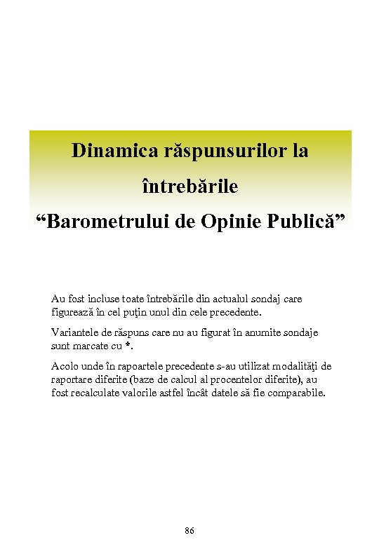 Dinamica răspunsurilor la întrebările “Barometrului de Opinie Publică” Au fost incluse toate întrebările din