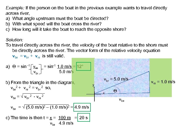 Example: If the person on the boat in the previous example wants to travel