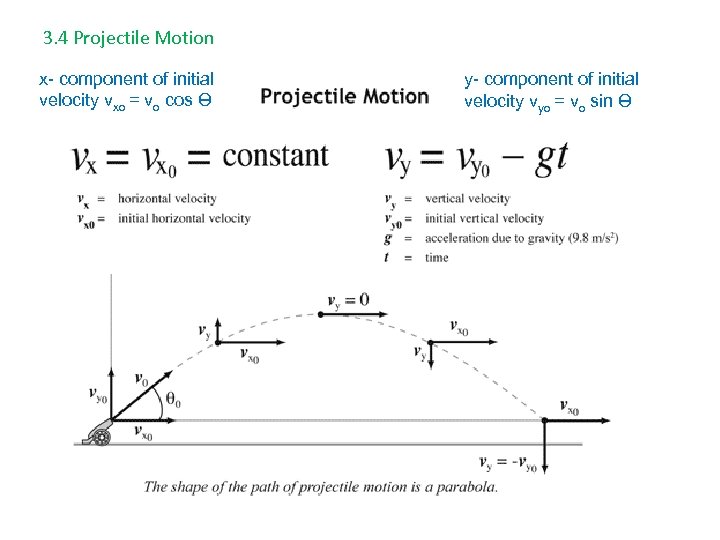 3. 4 Projectile Motion x- component of initial velocity vxo = vo cos Ө