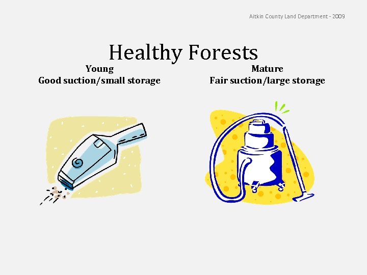 Aitkin County Land Department - 2009 Healthy Forests Young Good suction/small storage Mature Fair