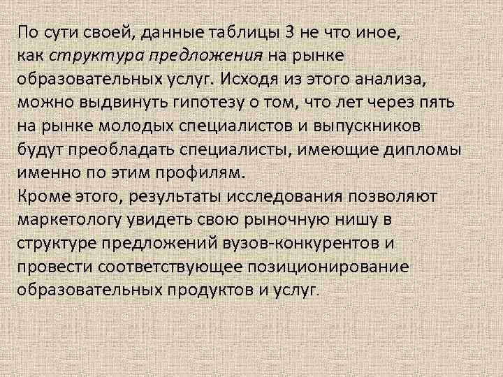 По сути своей, данные таблицы 3 не что иное, как структура предложения на рынке