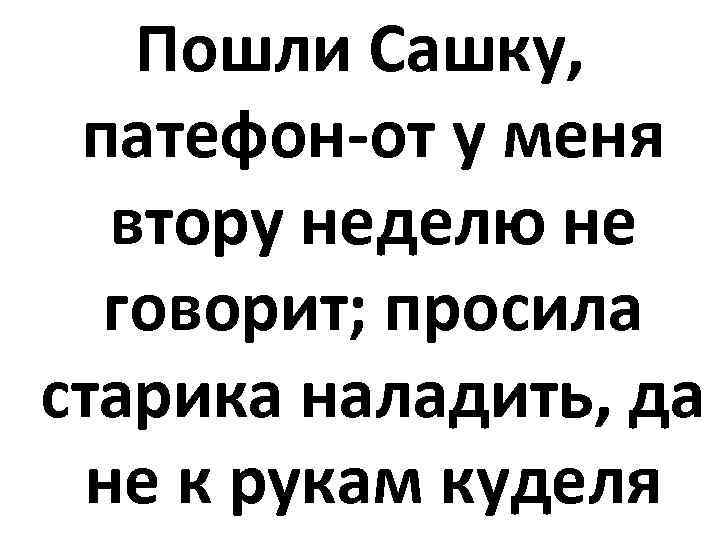 Пошли Сашку, патефон-от у меня втору неделю не говорит; просила старика наладить, да не
