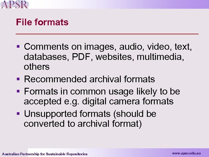 File formats § Comments on images, audio, video, text, databases, PDF, websites, multimedia, others