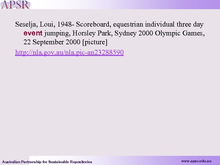 Seselja, Loui, 1948 - Scoreboard, equestrian individual three day event jumping, Horsley Park, Sydney