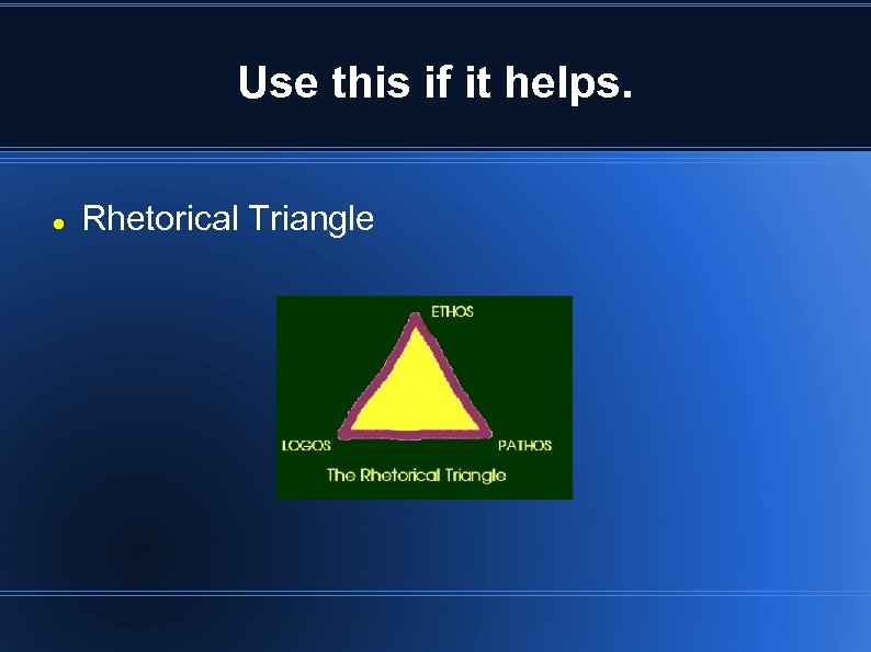 Use this if it helps. Rhetorical Triangle 