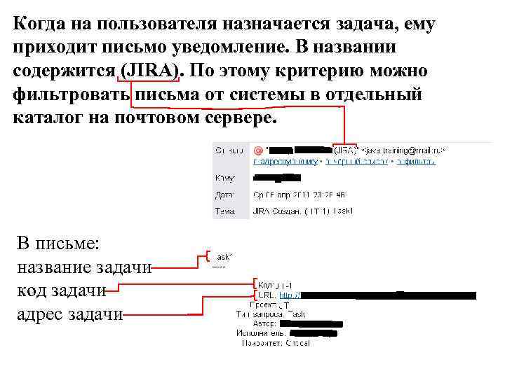 Когда на пользователя назначается задача, ему приходит письмо уведомление. В названии содержится (JIRA). По