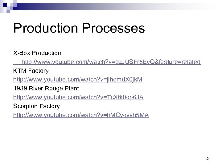 Production Processes X-Box Production http: //www. youtube. com/watch? v=dz. JUSFr 5 Ev. Q&feature=related KTM
