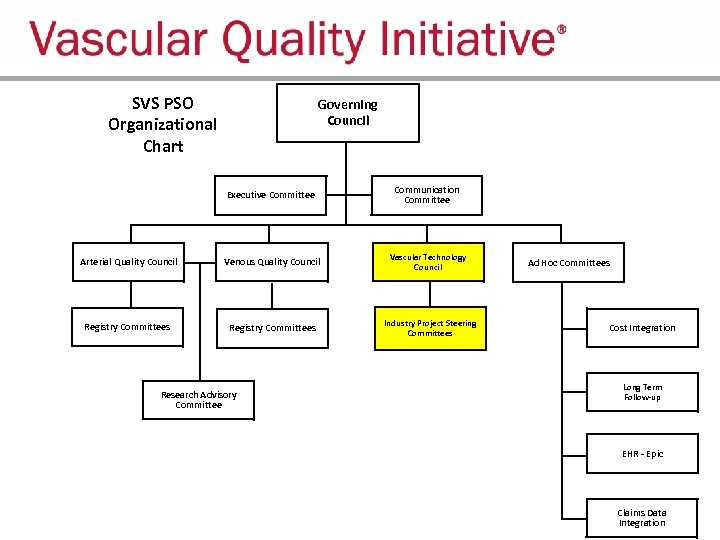 SVS PSO Organizational Chart Governing Council Executive Committee Communication Committee Arterial Quality Council Venous
