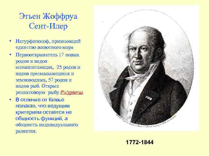 Этьен Жоффруа Сент-Илер • Натурфилософ, признающий единство животного мира • Первооткрыватель 17 новых родов