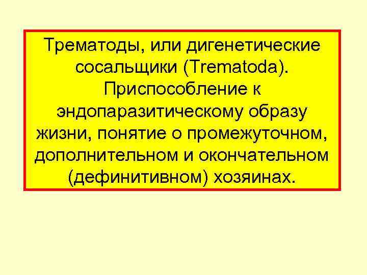 Трематоды, или дигенетические сосальщики (Trematoda). Пpиспособление к эндопаpазитическому обpазу жизни, понятие о пpомежуточном, дополнительном