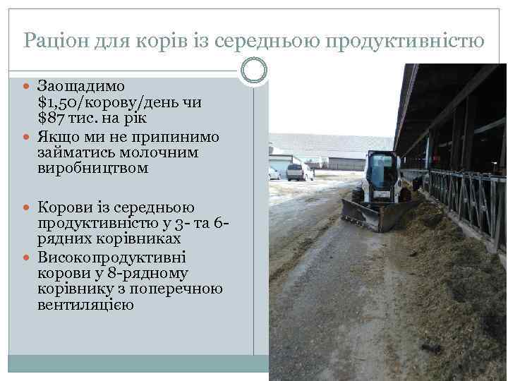 Раціон для корів із середньою продуктивністю Заощадимо $1, 50/корову/день чи $87 тис. на рік