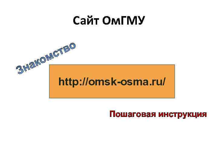 Сайт Ом. ГМУ http: //omsk-osma. ru/ Пошаговая инструкция 