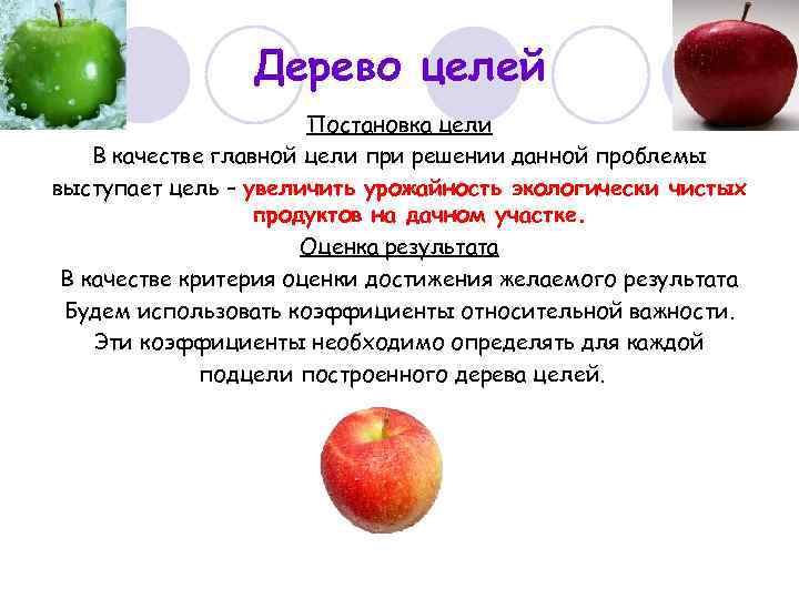 Дерево целей Постановка цели В качестве главной цели при решении данной проблемы выступает цель