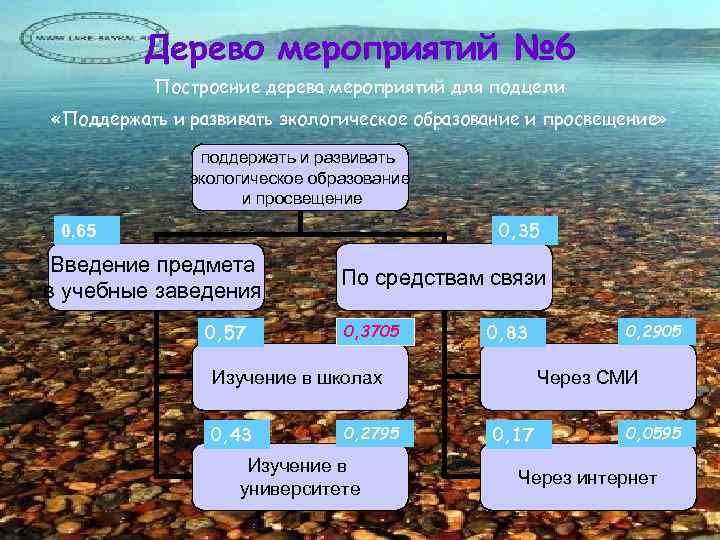 Дерево мероприятий № 6 Построение дерева мероприятий для подцели «Поддержать и развивать экологическое образование
