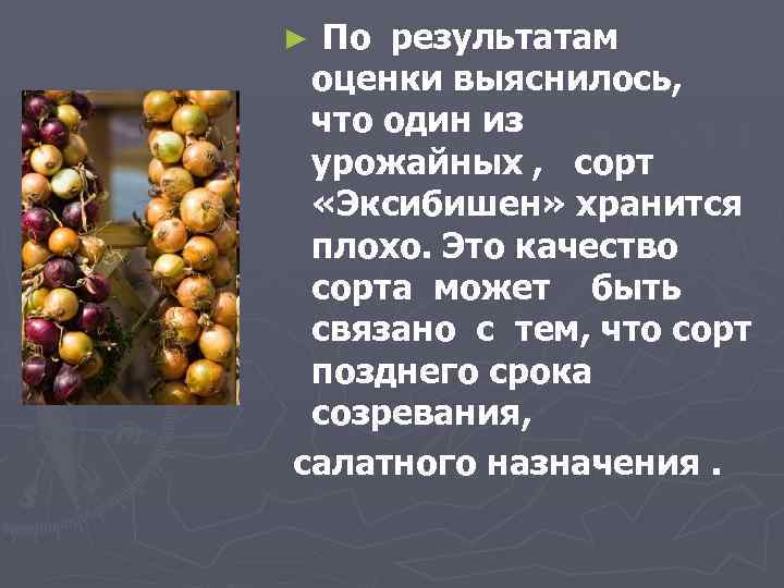 По результатам оценки выяснилось, что один из урожайных , сорт «Эксибишен» хранится плохо. Это