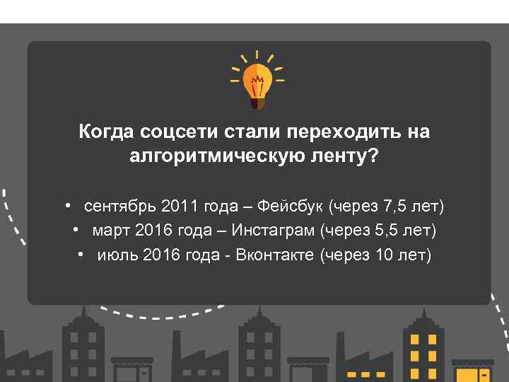 Когда соцсети стали переходить на алгоритмическую ленту? • сентябрь 2011 года – Фейсбук (через