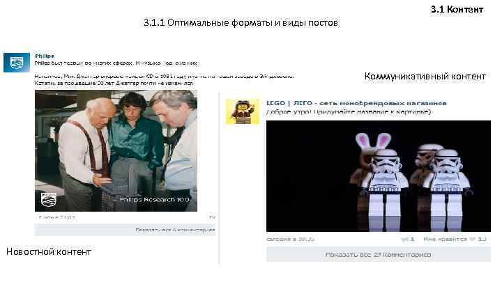 3. 1 Контент 3. 1. 1 Оптимальные форматы и виды постов Коммуникативный контент Новостной