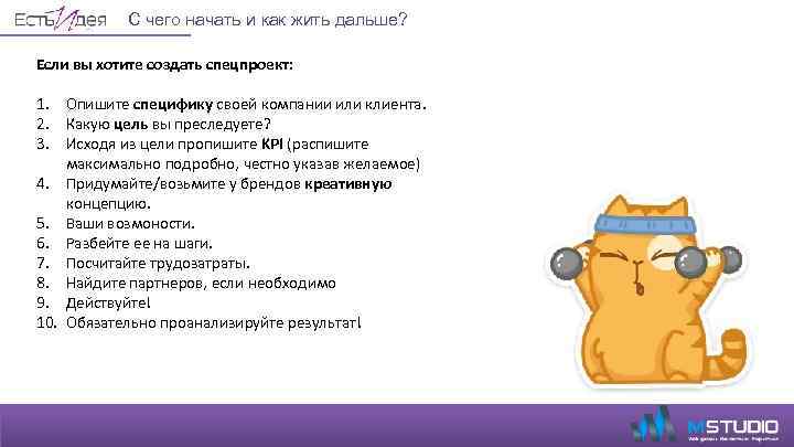 С чего начать и как жить дальше? Если вы хотите создать спецпроект: 1. Опишите