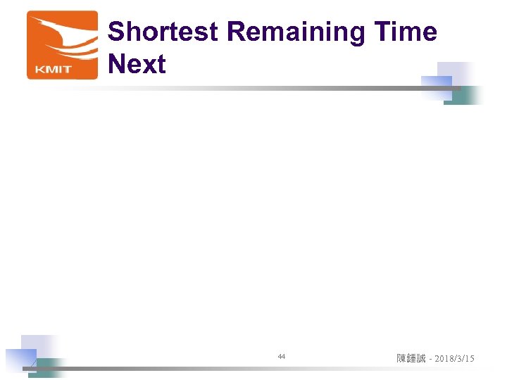 Shortest Remaining Time Next 44 陳鍾誠 - 2018/3/15 