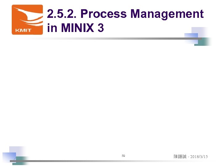 2. 5. 2. Process Management in MINIX 3 59 陳鍾誠 - 2018/3/15 