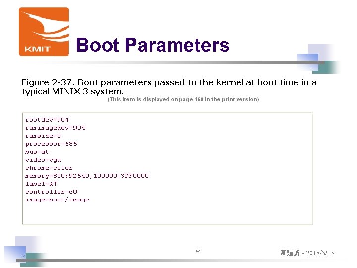 Boot Parameters 84 陳鍾誠 - 2018/3/15 