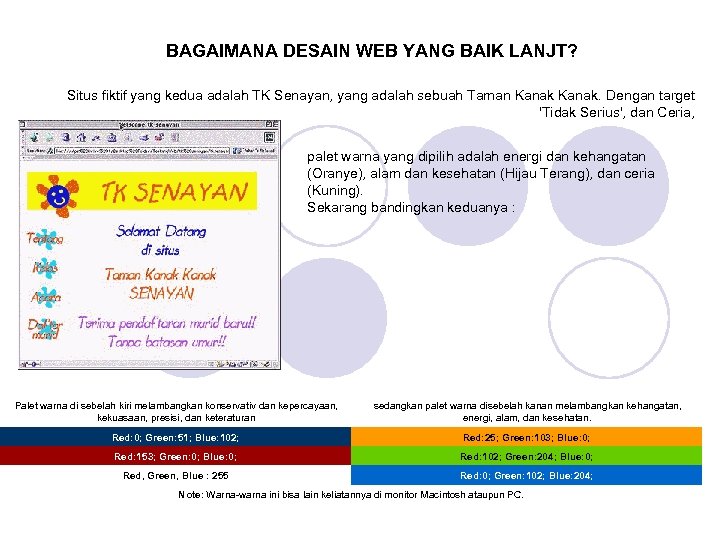 BAGAIMANA DESAIN WEB YANG BAIK LANJT? Situs fiktif yang kedua adalah TK Senayan, yang