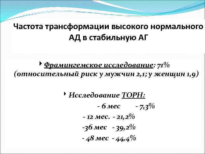 Частота трансформации. Фрамингемское исследование.